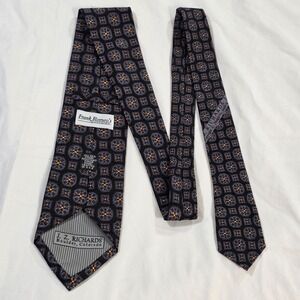 J.Z. RICHARDS Silk Jacquard Necktie Geometric Pattern Black Blue Yellow Mens